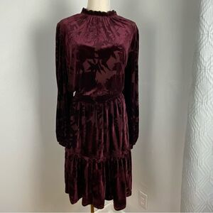 NWT Eloquii Burgundy Burnout Floral Velvet Midi Dress Sz 14/16 Whimsigoth Grunge